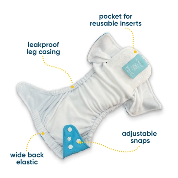 CHARLIE BANANA - 6 One Size Reusable Cloth Diapers with Fleece - Picture 4 of 6